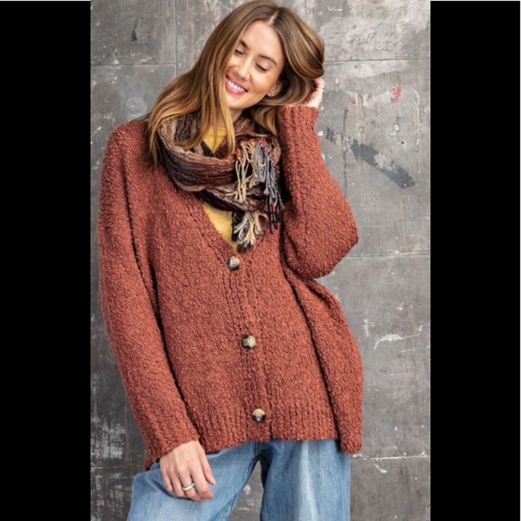 easel Sweaters - Easel Oversized Button Down Cardigan in Large
